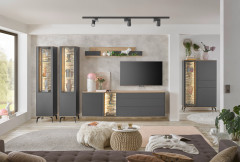 Como von Mäusbacher - Vitrine in Anthrazit/ Asteiche mit Metallfüßen