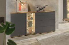 Como von Mäusbacher - Vitrine in Anthrazit/ Asteiche mit Metallfüßen