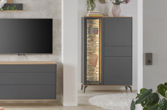 Como von Mäusbacher - Vitrine in Anthrazit/ Asteiche mit Metallfüßen