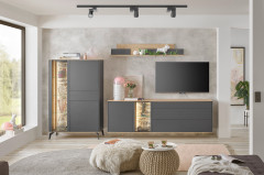 Como von Mäusbacher - Vitrine in Anthrazit/ Asteiche mit Metallfüßen