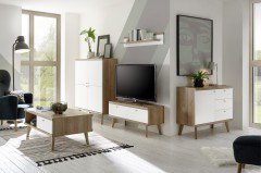 Lena von Kollektion Letz - Wohnwand 8V WM M1 weiß/ Eiche Riviera