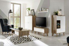 Lena von Kollektion Letz - Wohnwand 8V WM M1 weiß/ Eiche Riviera