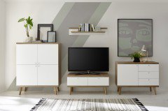 Lena von Kollektion Letz - Wohnwand 8V WM M1 weiß/ Eiche Riviera