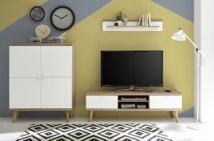 Lena von Kollektion Letz - Wohnwand 8V WM M1 weiß/ Eiche Riviera