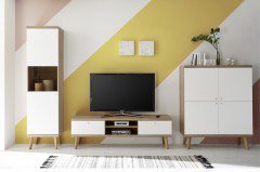 Lena von Kollektion Letz - Wohnwand 8V WM M1 weiß/ Eiche Riviera