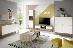 Lena von Kollektion Letz - Wohnwand 8V WM M1 weiß/ Eiche Riviera