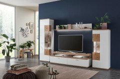 Sylt-living von IDEAL Möbel - Wohnwand 04 weiß/ Eiche Artisan