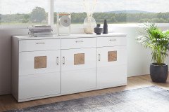 Topeka von IDEAL Möbel - Sideboard weiß mit Hirnholz-Applikationen