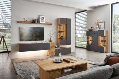 WM 2410 von Wöstmann - Highboard Wildeiche mit Hirnholzakzent und Beleuchtung