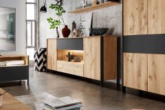 Boston-living von TPT Möbel - Highboard mit Beleuchtung aus Wildeiche/ Eiche